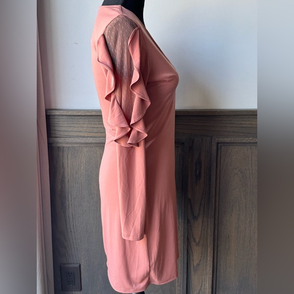 Express Long  ruffle Sleeve Dusty Rose v neck bodycon Dress small - Picture 6 of 8